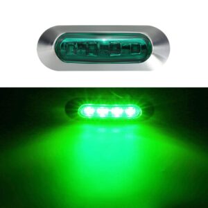 ALFU 10PCS Green DC12V-24V 4 LED Side Marker Indicator Lights Lamp Front Rear Tail Clearance Lamp Interior Lights with Chrome Bezel Universial for Auto Car Bus Truck Lorry Trailer Boat Deck Courtesy