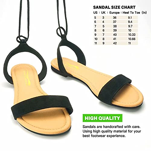 DAYDAYGO Sandals for Women - Womens Comfortable Open Toe Ankle Wrap Lace Up Flat Sandals - Women’s Sandal Ankle Tie Up Black Size 11
