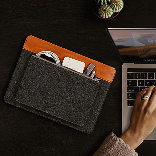 tomtoc Felt & PU Leather Laptop Sleeve for 13-inch MacBook Air M2/A2681 M1/A2337 2022-2018, 13 Inch MacBook Pro M2/A2686 M1/A2338 2022-2016, Surface Pro 9/8/X/7+/7/6/5, Ultra-Slim Accessory Case