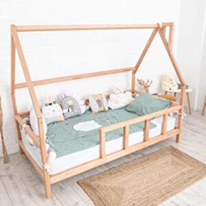 BUSYWOOD Montessori Bed For Toddlers - Wooden House Bed Frame - Twin Bed - Bed Montessori (Model 1, Natural tree, with Legs & Slats)