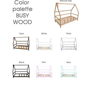 BUSYWOOD Montessori Bed For Toddlers - Wooden House Bed Frame - Twin Bed - Bed Montessori (Model 1, Natural tree, with Legs & Slats)