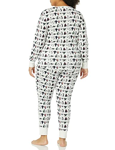 Amazon Essentials Women's Snug-Fit Cotton Pajama Set (Available in Plus Size), Penguin Parade, Medium