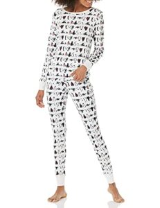 amazon essentials women's snug-fit cotton pajama set (available in plus size), penguin parade, medium