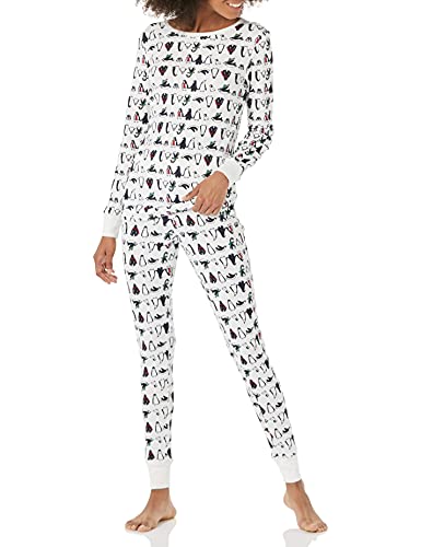 Amazon Essentials Women's Snug-Fit Cotton Pajama Set (Available in Plus Size), Penguin Parade, Medium