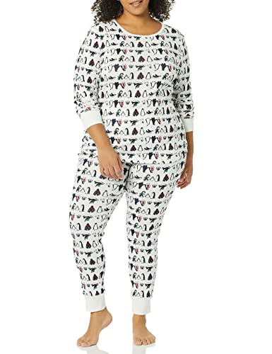 Amazon Essentials Women's Snug-Fit Cotton Pajama Set (Available in Plus Size), Penguin Parade, Medium