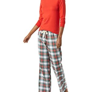 Amazon Essentials Women's Lightweight Flannel Pant and Long-Sleeve T-Shirt Sleep Set (Available in Plus Size), Red Tartan, Large