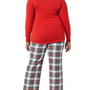 Amazon Essentials Women's Lightweight Flannel Pant and Long-Sleeve T-Shirt Sleep Set (Available in Plus Size), Red Tartan, Large