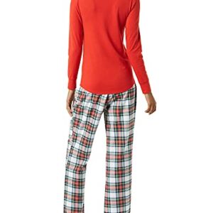 Amazon Essentials Women's Lightweight Flannel Pant and Long-Sleeve T-Shirt Sleep Set (Available in Plus Size), Red Tartan, Large