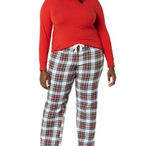 Amazon Essentials Women's Lightweight Flannel Pant and Long-Sleeve T-Shirt Sleep Set (Available in Plus Size), Red Tartan, Large