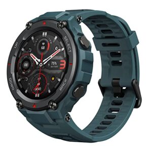 amazfit t-rex pro smart watch for men rugged outdoor gps fitness watch, 15 military standard certified, 100+ sports modes, 10 atm water-resistant, 18 day battery life, blood oxygen monitor, blue