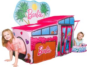 sunny days entertainment barbie dreamhouse pop up tent - over 7 feet long - includes ball pit and 20 play balls