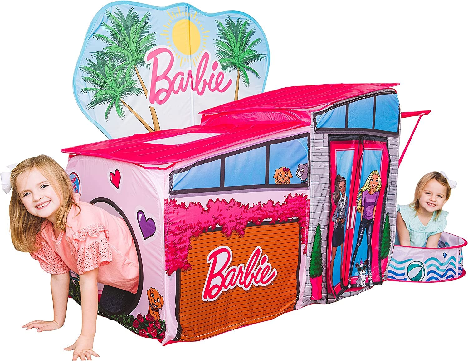 Sunny Days Entertainment Barbie Dreamhouse Pop Up Tent - Over 7 Feet Long - Includes Ball Pit and 20 Play Balls