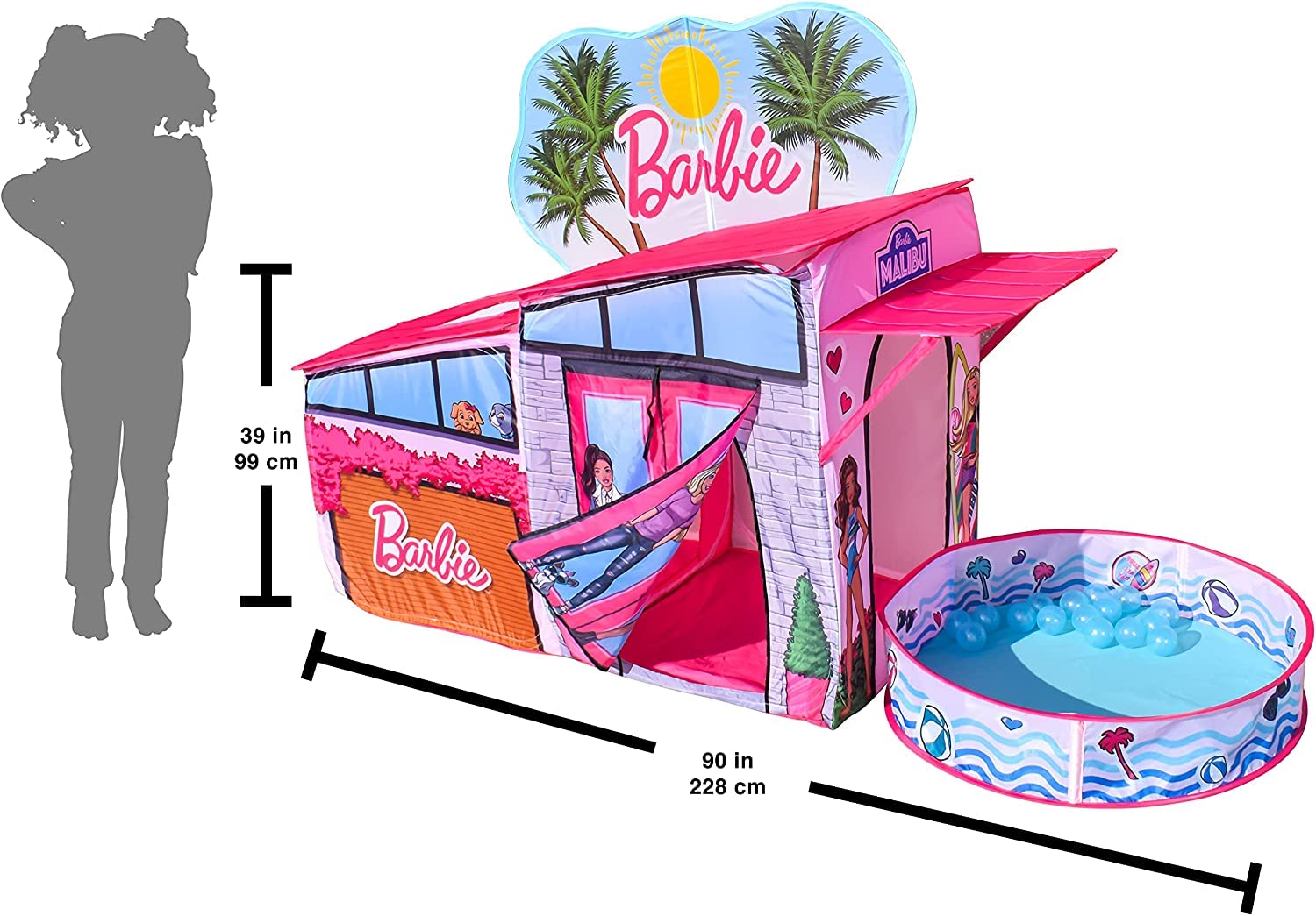 Sunny Days Entertainment Barbie Dreamhouse Pop Up Tent - Over 7 Feet Long - Includes Ball Pit and 20 Play Balls