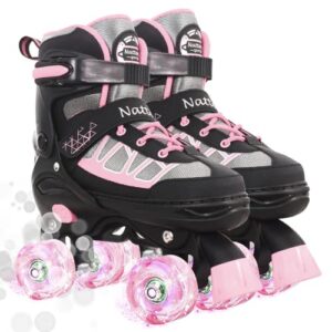 kids roller skates for girls, pink adjustable rollerskates with light up wheels for big kids ages 6-12 7 8 9 10, beginners outdoor sports, best birthday gift for girls kids