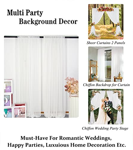 White Chiffon Backdrop Curtain-2 Panels 29"x120" Chiffon Wedding Backdrop Drapes Beach Curtains for Living Room Voile Window Curtain Photography Backdrop for Wedding Ceremony (29''x120''x2pcs, White)