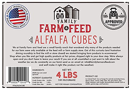 FAMILY FARM AND FEED | Alfalfa Hay Food | Small Pet | Young and Adult | Cubes | 4 Pounds