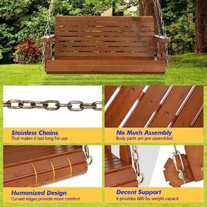 VINGLI Upgraded Patio Wooden Porch Swing for Courtyard & Garden, Heavy Duty 880 LBS Swing Chair Bench with Hanging Chains for Outdoors (4 FT, Brown)