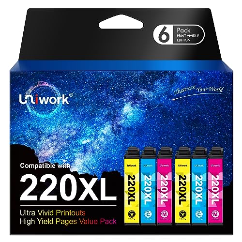 Uniwork Remanufactured 220XL Ink Cartridge Replacement for Epson 220 XL 220XL T220XL use for WorkForce WF-2750 WF-2760 WF-2630 WF-2650 WF-2660 XP-320 XP-420 Printer tray (2 Cyan 2 Magenta 2 Yellow)