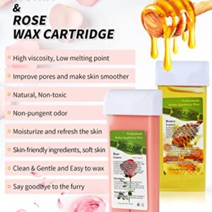 Roll On Wax for Women, Waxing Kit for Sensitive Skin, Rose & Honey Roll On Wax Kit for Larger Areas of the Body, Roller Waxing Kit Hair Removal, at Home Waxing Kit for Women and Men