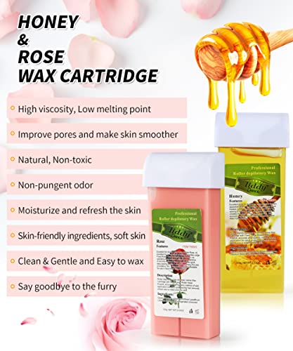 Roll On Wax for Women, Waxing Kit for Sensitive Skin, Rose & Honey Roll On Wax Kit for Larger Areas of the Body, Roller Waxing Kit Hair Removal, at Home Waxing Kit for Women and Men