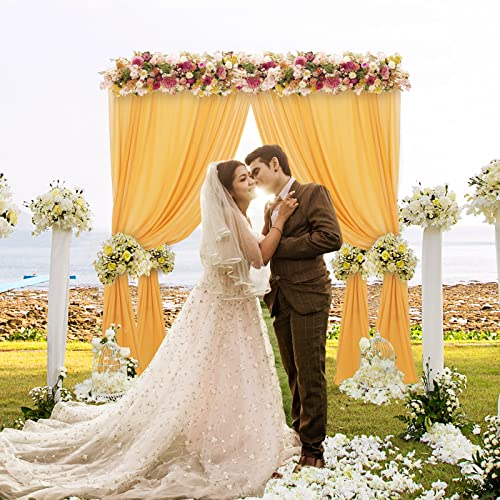 Chiffon Backdrop Curtain 5FTx9FT Gold Chiffon Fabric Drapes for Wedding Ceremony Chiffon Voile Curtains 2 Panels 29"x108" Photography Backdrop Drapes Party Stage Backdrop (29''x108''x2pcs, Gold)