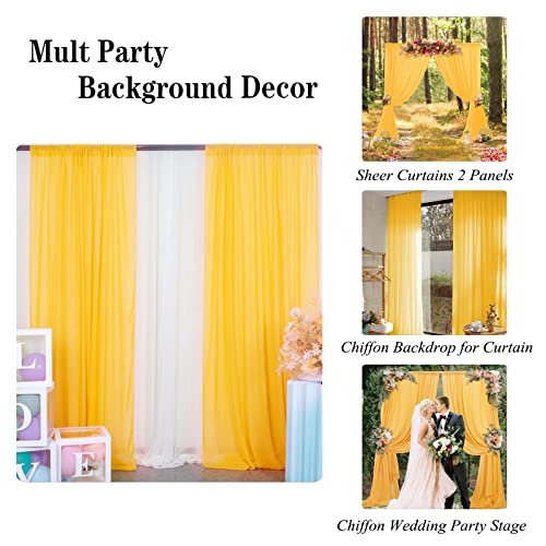 Chiffon Backdrop Curtain 5FTx9FT Gold Chiffon Fabric Drapes for Wedding Ceremony Chiffon Voile Curtains 2 Panels 29"x108" Photography Backdrop Drapes Party Stage Backdrop (29''x108''x2pcs, Gold)