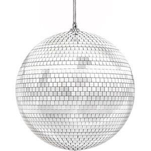mirror disco ball 6" inch, silver hanging ball with attached string for ring, reflects light, fun party home bands decorations, party favor (single)