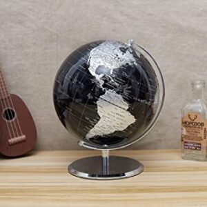 ANNOVA Metallic World Globe Black – Educational/Geographic/Modern Desktop Decoration - Stainless Steel Arc and Base/Earth World - Metallic Black - for School, Home, and Office (10-Inch)