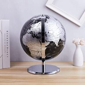 ANNOVA Metallic World Globe Black – Educational/Geographic/Modern Desktop Decoration - Stainless Steel Arc and Base/Earth World - Metallic Black - for School, Home, and Office (10-Inch)