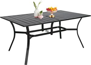 solaura outdoor dining table, 60" x 38" patio metal steel slat table for 6-person with 1.57" umbrella hole, for gardens or backyards, black