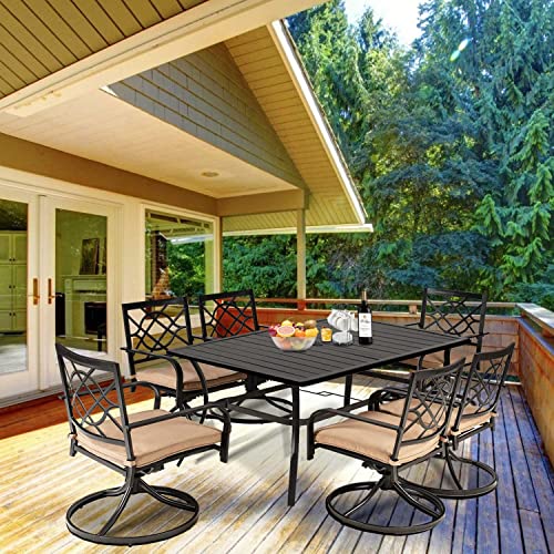 SOLAURA Outdoor Dining Table, 60" x 38" Patio Metal Steel Slat Table for 6-Person with 1.57" Umbrella Hole, for Gardens or Backyards, Black