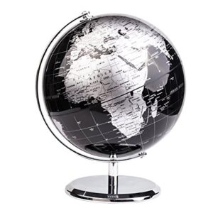 annova metallic world globe black – educational/geographic/modern desktop decoration - stainless steel arc and base/earth world - metallic black - for school, home, and office (8-inch)