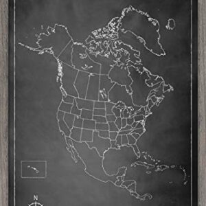 Trends International Chalk Map-North America Wall Poster, 22.375" x 34", Barnwood Framed Version