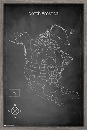 Trends International Chalk Map-North America Wall Poster, 22.375" x 34", Barnwood Framed Version