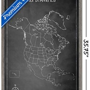 Trends International Chalk Map-North America Wall Poster, 22.375" x 34", Barnwood Framed Version