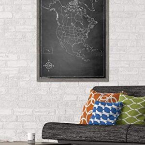 Trends International Chalk Map-North America Wall Poster, 22.375" x 34", Barnwood Framed Version