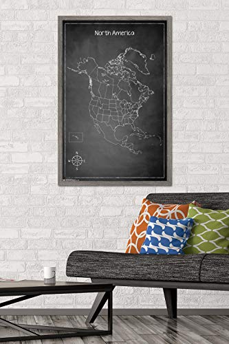 Trends International Chalk Map-North America Wall Poster, 22.375" x 34", Barnwood Framed Version