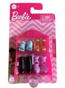 barbie shoe pack - pink shelf with 4 pairs of barbie shoes