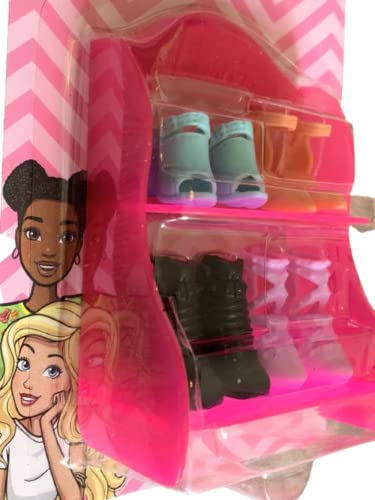 Barbie Shoe Pack - Pink Shelf with 4 Pairs of Barbie Shoes
