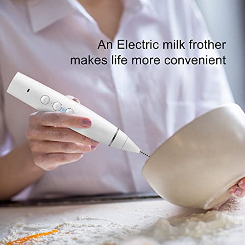 Milk Frother Handheld Foam Maker for Lattes Electric Whisks Rechargeable Drink Mixer Beater with 3 Heads for Bulletproof Coffee Cappuccino Frappe Matcha Hot Chocolate(White 3.0)