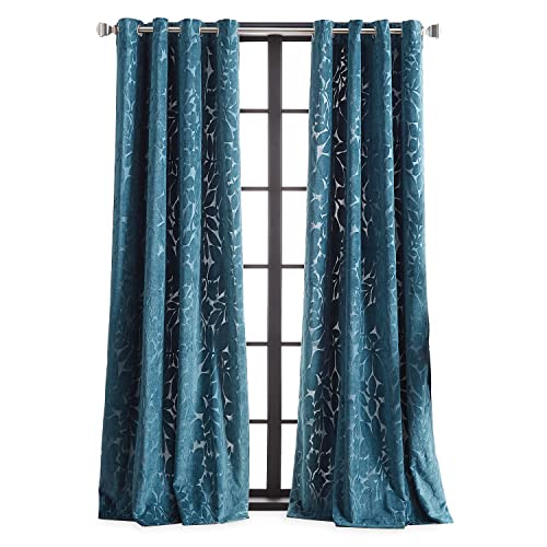 MARTHA STEWART Sherwood Velvet Grommet Window Curtain Panel Pair, 84", Teal