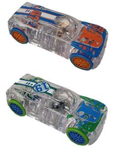 marble racers light up 1:43 scale quick shot pull-back motor race cars - green & orange