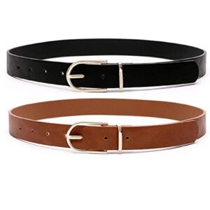 earnda 2 pack brown belt women's chic faux leather waist belt for jeans black&brown small