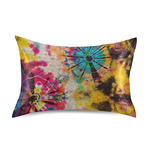 Satin Pillowcase for Hair and Skin Silk Pillowcase Standard Size Abstract Retro Tie Dye Circle Pattern Pillow Cases Cooling Satin Pillow Covers with Zipper Closure