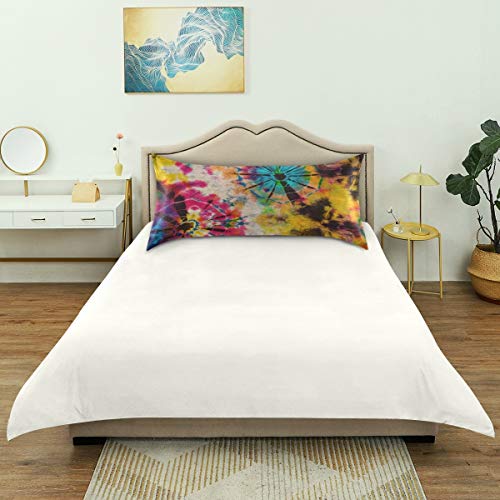 Satin Pillowcase for Hair and Skin Silk Pillowcase Standard Size Abstract Retro Tie Dye Circle Pattern Pillow Cases Cooling Satin Pillow Covers with Zipper Closure