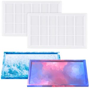 2 pieces silicone rolling tray mold rectangle serving tray molds large coaster resin mold silicone plate casting mold with sides for diy craft epoxy resin making coin dish jewelry holder trinket tray