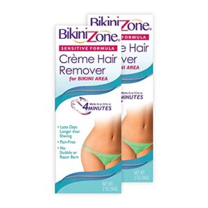 bikini zone crème hair remover – instant hair removal in minutes – good for sensitive skin & delicate areas – lasts longer than shaving – pain free with aloe, chamomile & green tea (2 oz) (2)