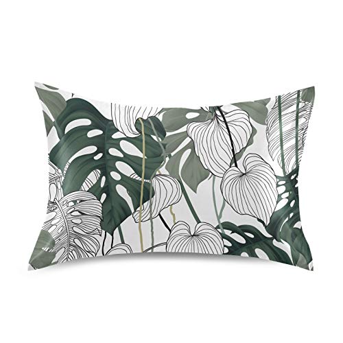 Satin Pillowcase for Hair and Skin Silk Pillowcase King Size Tropical Palm Leaves Pattern Pillow Cases Cooling Satin Pillow Covers with Envelope Closure