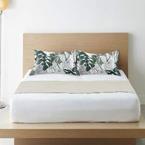 Satin Pillowcase for Hair and Skin Silk Pillowcase King Size Tropical Palm Leaves Pattern Pillow Cases Cooling Satin Pillow Covers with Envelope Closure