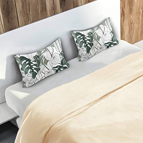 Satin Pillowcase for Hair and Skin Silk Pillowcase King Size Tropical Palm Leaves Pattern Pillow Cases Cooling Satin Pillow Covers with Envelope Closure